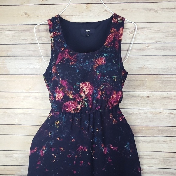 Mossimo Asymmetrical Floral Print Black Dress - Picture 2 of 3